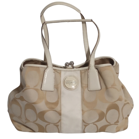Coach Jacquard Fabric Vintage C Monogram Kiss Lock Carryall Shoulder Bag - Picture 1 of 6